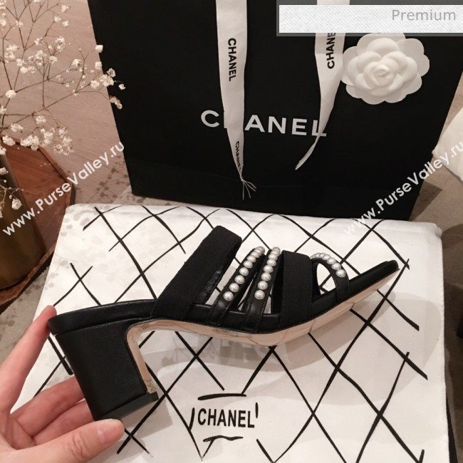 Chanel Lambskin Pearl Straps Mule Sandals G35381 70MM Black 2020 (KL-20062823)