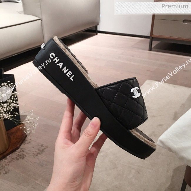 Chanel Quilted Leather Platform Mule Slide Sandals Black 2020 (KL-20062825)