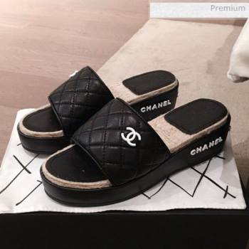 Chanel Quilted Leather Platform Mule Slide Sandals Black 2020 (KL-20062825)