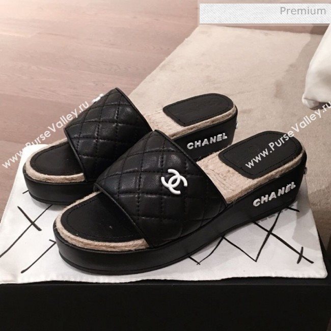 Chanel Quilted Leather Platform Mule Slide Sandals Black 2020 (KL-20062825)