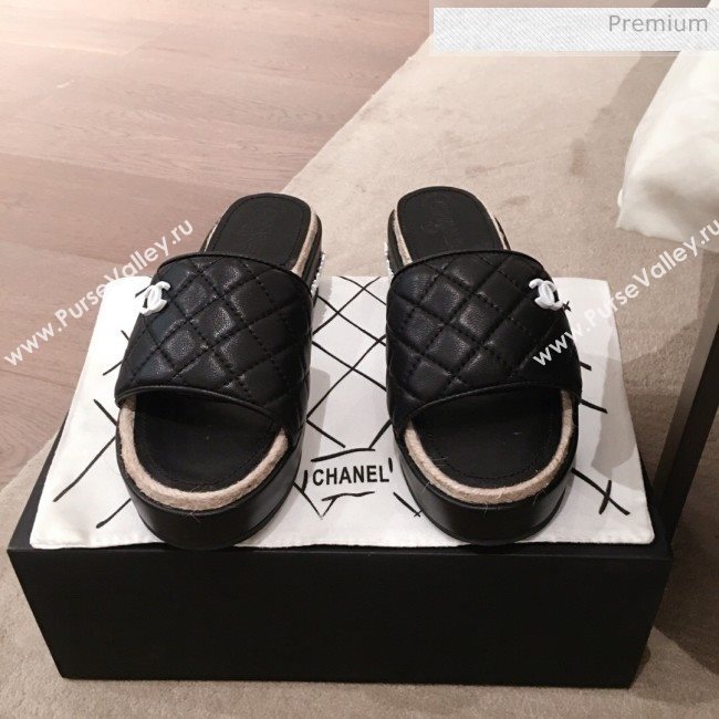 Chanel Quilted Leather Platform Mule Slide Sandals Black 2020 (KL-20062825)