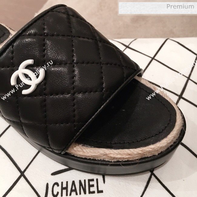 Chanel Quilted Leather Platform Mule Slide Sandals Black 2020 (KL-20062825)