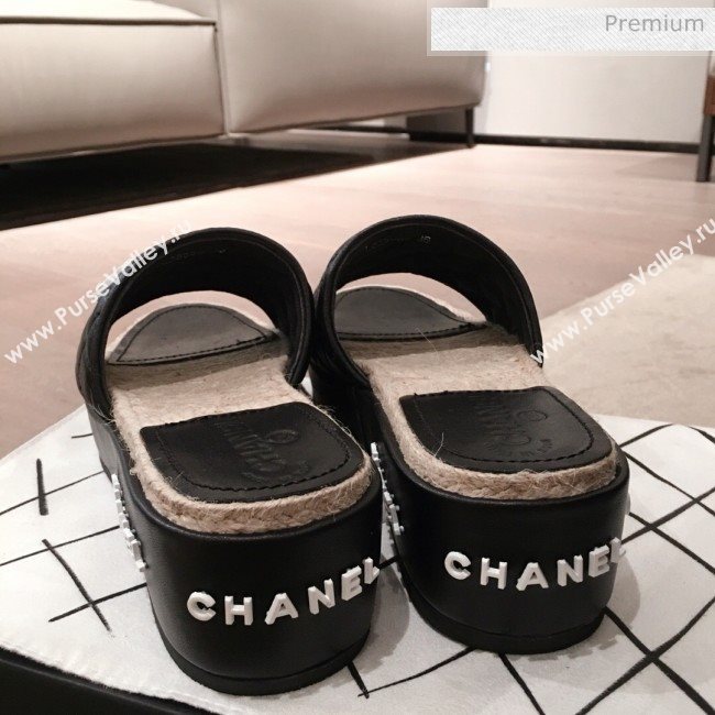 Chanel Quilted Leather Platform Mule Slide Sandals Black 2020 (KL-20062825)