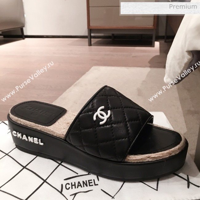 Chanel Quilted Leather Platform Mule Slide Sandals Black 2020 (KL-20062825)