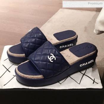 Chanel Quilted Leather Platform Mule Slide Sandals Blue 2020 (KL-20062826)