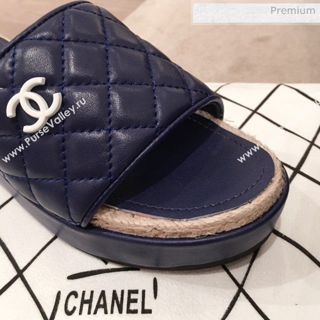 Chanel Quilted Leather Platform Mule Slide Sandals Blue 2020 (KL-20062826)