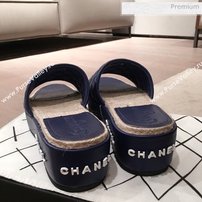 Chanel Quilted Leather Platform Mule Slide Sandals Blue 2020 (KL-20062826)