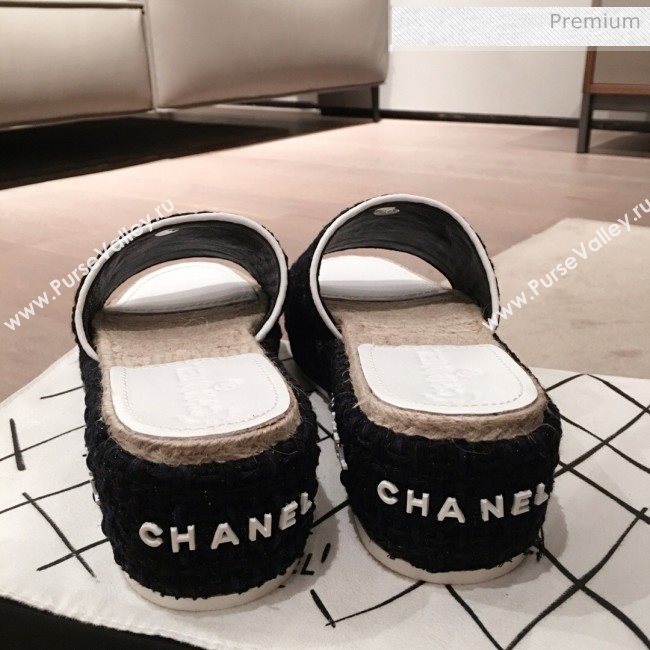 Chanel Tweed Platform Mule Slide Sandals White 2020 (KL-20062828)