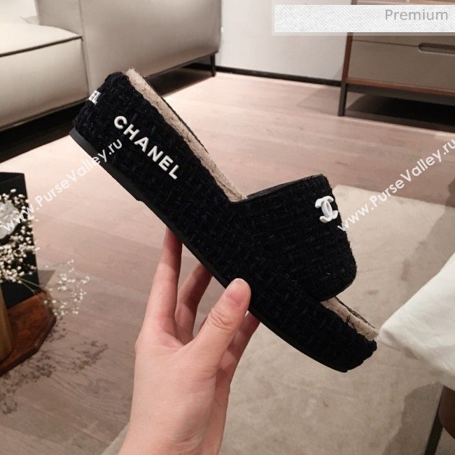 Chanel Tweed Platform Mule Slide Sandals Black 2020 (KL-20062827)