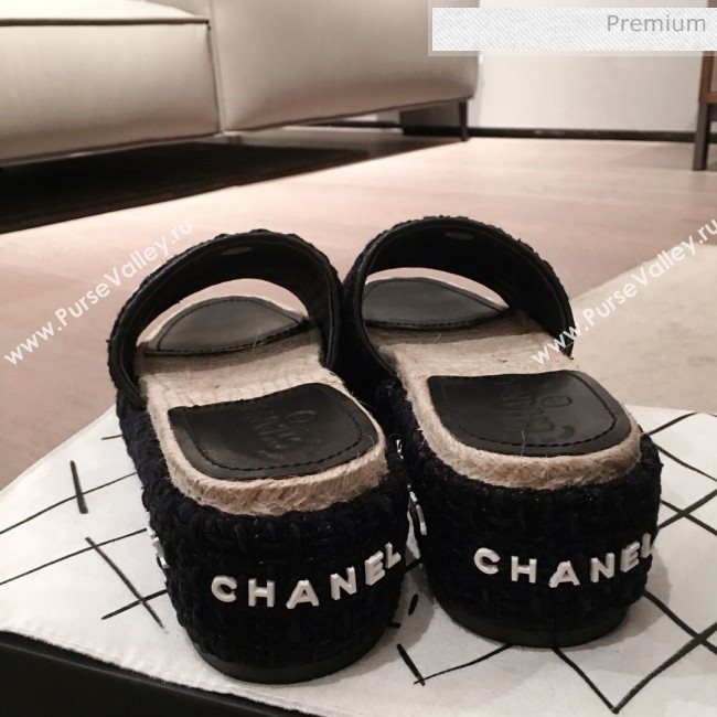 Chanel Tweed Platform Mule Slide Sandals Black 2020 (KL-20062827)