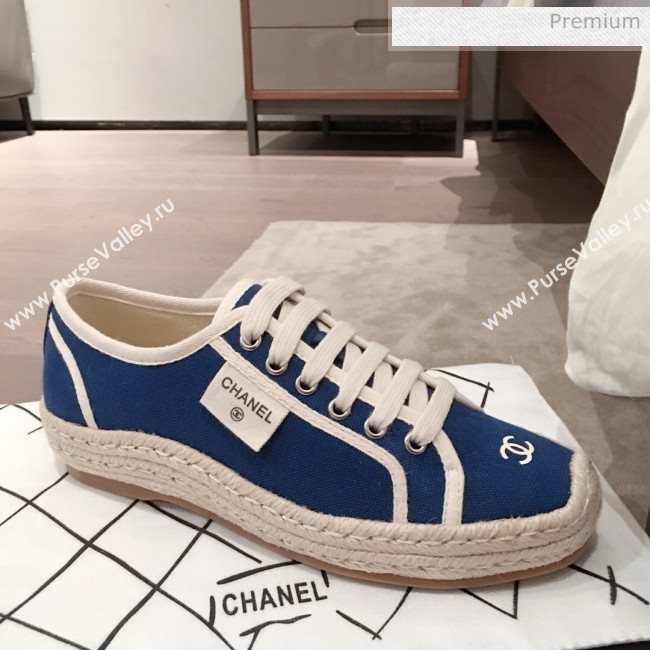 Chanel Vintage Canvas Label Espadrille Sneakers Blue 2020 (KL-20062859)