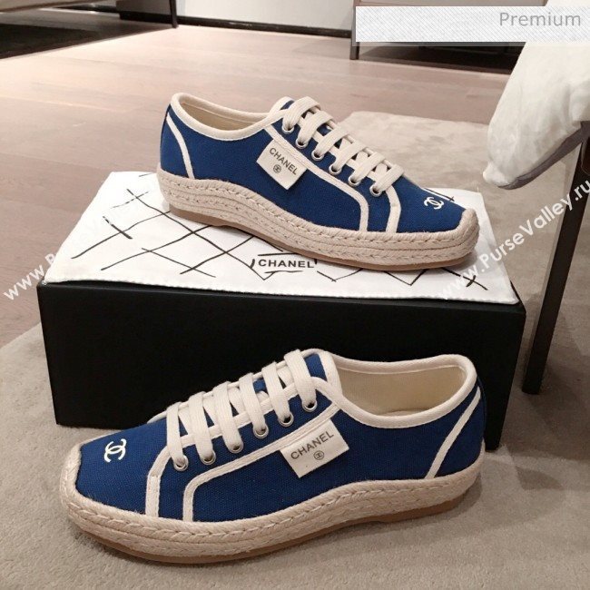 Chanel Vintage Canvas Label Espadrille Sneakers Blue 2020 (KL-20062859)