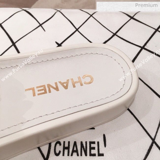 Chanel Tweed Pearls Flat Mule Slide Sandals G35696 White 2020 (KL-20062861)
