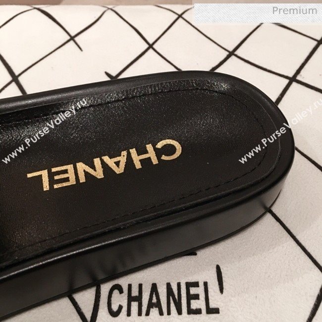 Chanel Tweed Pearls Flat Mule Slide Sandals G35696 Black 2020 (KL-20062860)