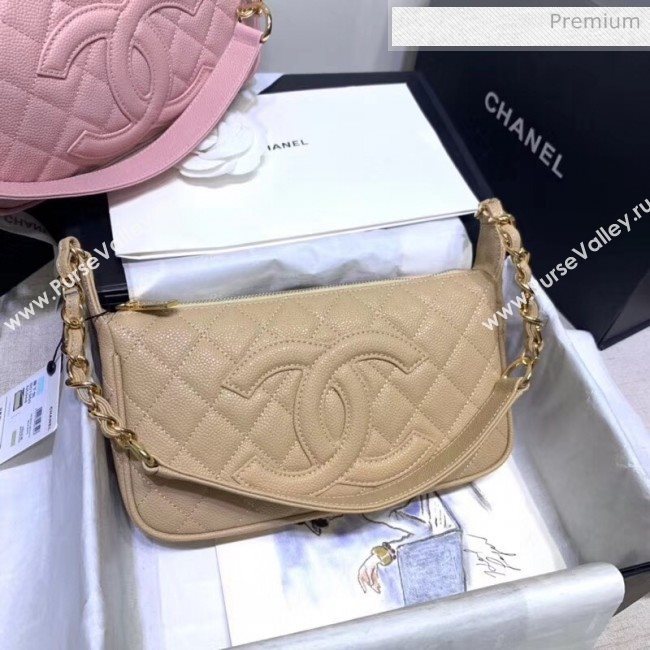 Chanel Grained Leather Hobo Bag B01960 Beige 2020 (JY-20062917)