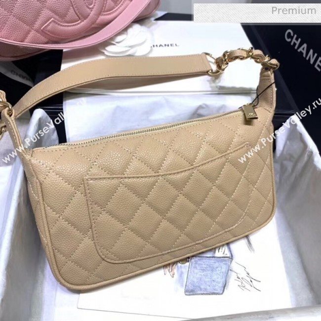 Chanel Grained Leather Hobo Bag B01960 Beige 2020 (JY-20062917)