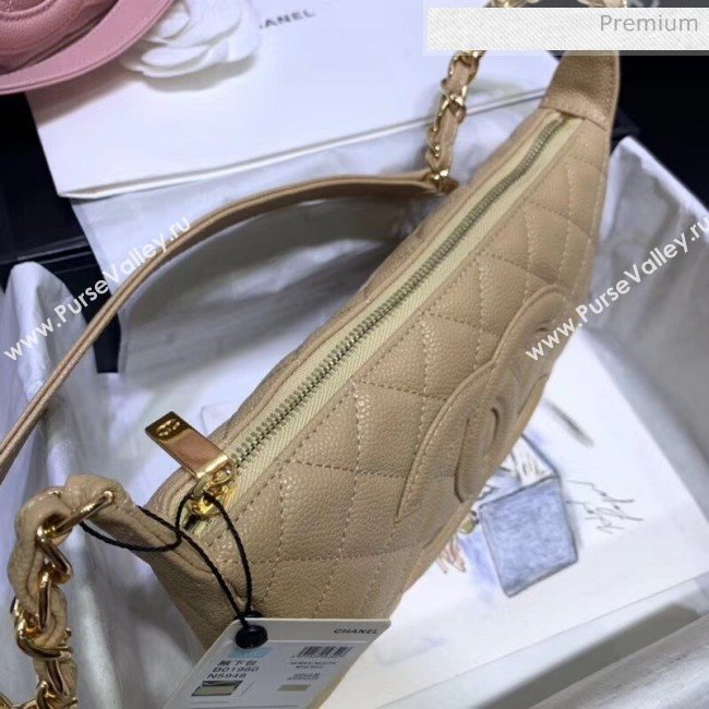 Chanel Grained Leather Hobo Bag B01960 Beige 2020 (JY-20062917)