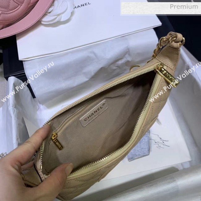 Chanel Grained Leather Hobo Bag B01960 Beige 2020 (JY-20062917)