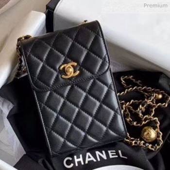 Chanel Quilted Leather Phone Holder with Metal Ball Black 2020 (XING-20062929)