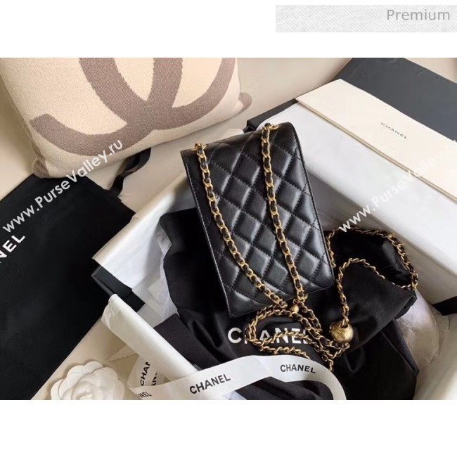Chanel Quilted Leather Phone Holder with Metal Ball Black 2020 (XING-20062929)