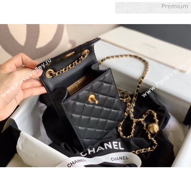 Chanel Quilted Leather Phone Holder with Metal Ball Black 2020 (XING-20062929)