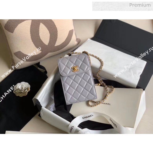 Chanel Quilted Leather Phone Holder with Metal Ball Gray 2020 (XING-20062931)