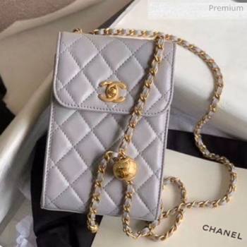 Chanel Quilted Leather Phone Holder with Metal Ball Gray 2020 (XING-20062931)