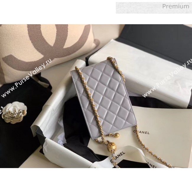 Chanel Quilted Leather Phone Holder with Metal Ball Gray 2020 (XING-20062931)