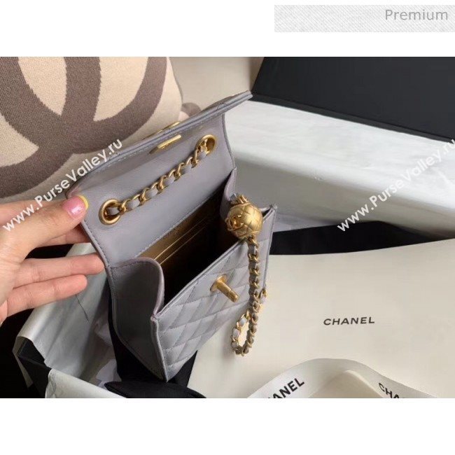 Chanel Quilted Leather Phone Holder with Metal Ball Gray 2020 (XING-20062931)
