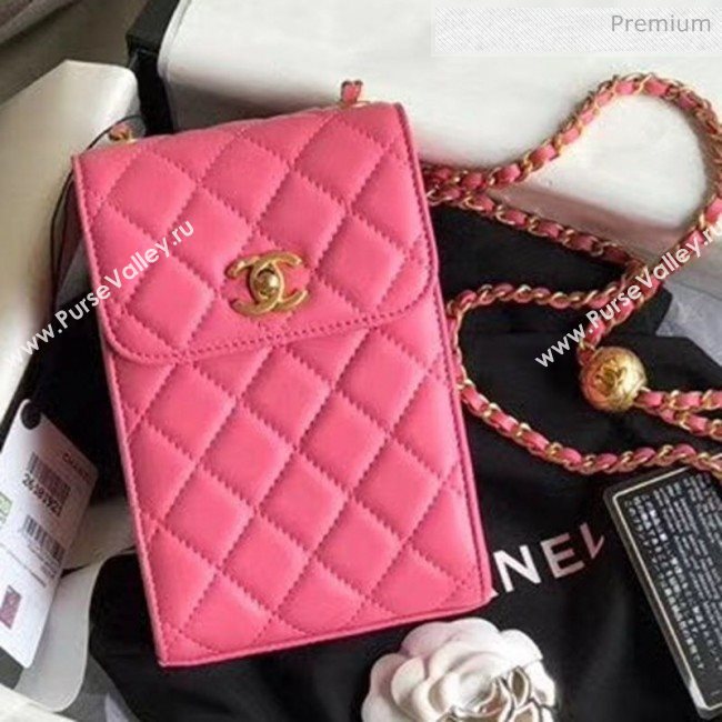 Chanel Quilted Leather Phone Holder with Metal Ball Pink 2020 (XING-20062930)