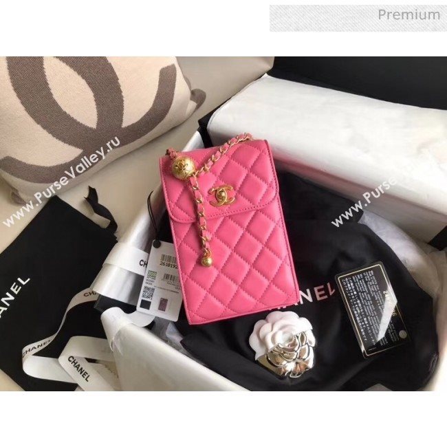 Chanel Quilted Leather Phone Holder with Metal Ball Pink 2020 (XING-20062930)