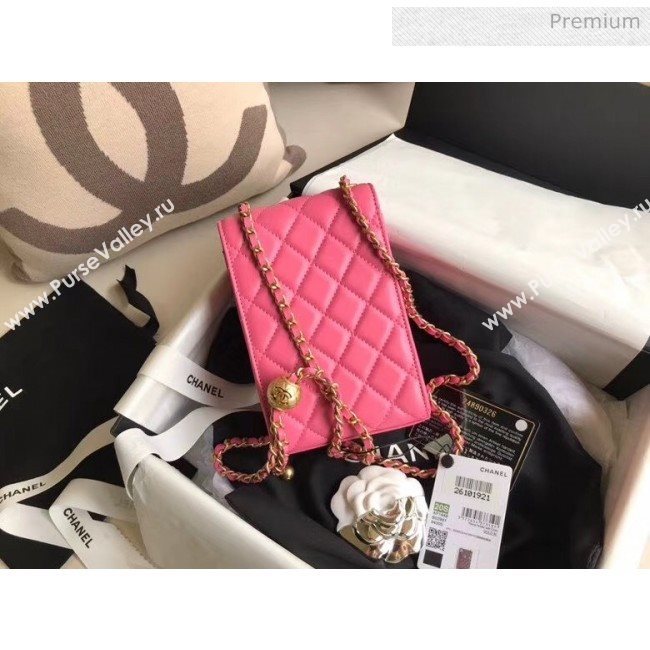 Chanel Quilted Leather Phone Holder with Metal Ball Pink 2020 (XING-20062930)