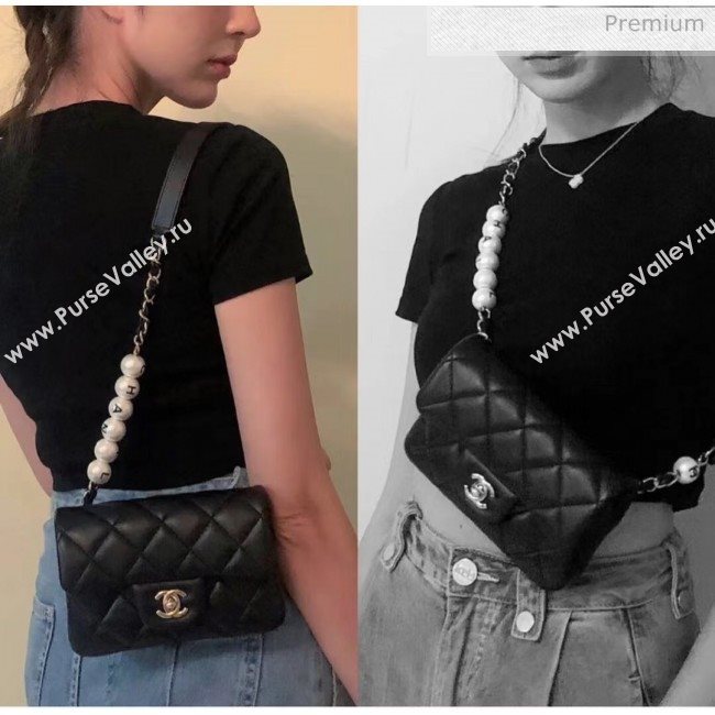 Chanel Quilted Leather Flap Waist Bag with Pearl Strap AP1122 Black 2020 (YD-20063007)
