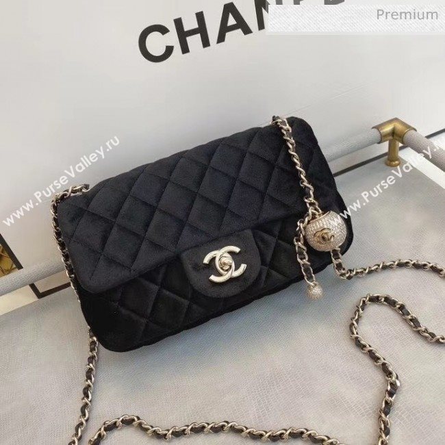 Chanel Quilted Velvet Flap Bag with Crystal Ball AS1787 Black 2020 (SMJD-20063018)