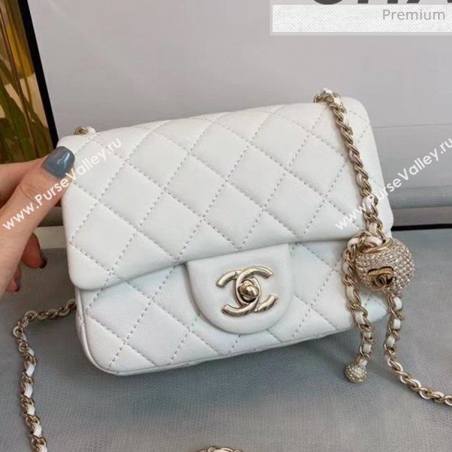 Chanel Quilted Leather Flap Bag with Crystal Ball AS1786 White 2020 (SMJD-20063014)