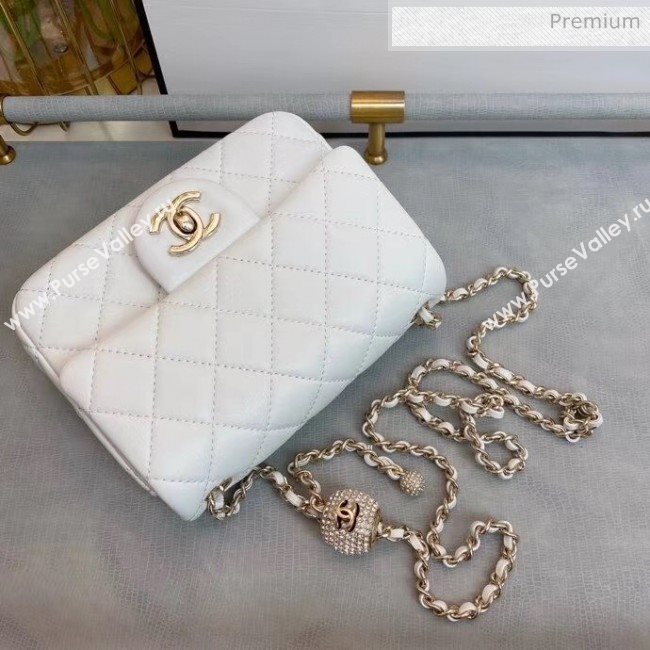 Chanel Quilted Leather Flap Bag with Crystal Ball AS1786 White 2020 (SMJD-20063014)