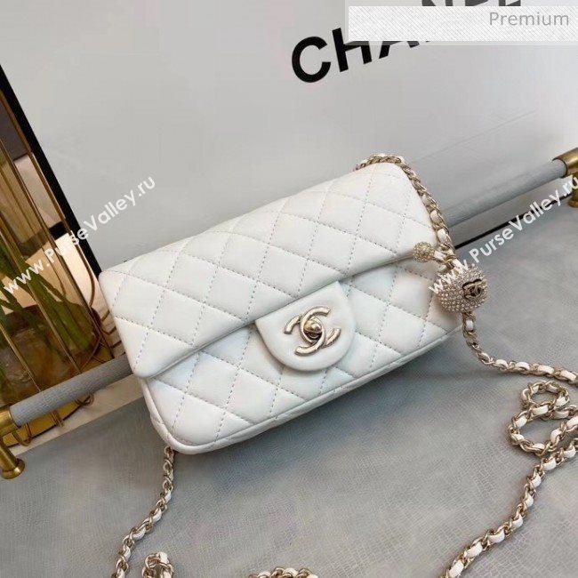 Chanel Quilted Leather Flap Bag with Crystal Ball AS1787 White 2020 (SMJD-20063015)