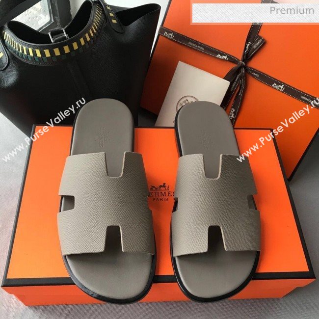Hermes Izmir Sandal For Men in Epsom Calfskin Grey 01 2020 (Handmade) (MD-20062267)