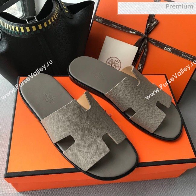 Hermes Izmir Sandal For Men in Epsom Calfskin Grey 01 2020 (Handmade) (MD-20062267)