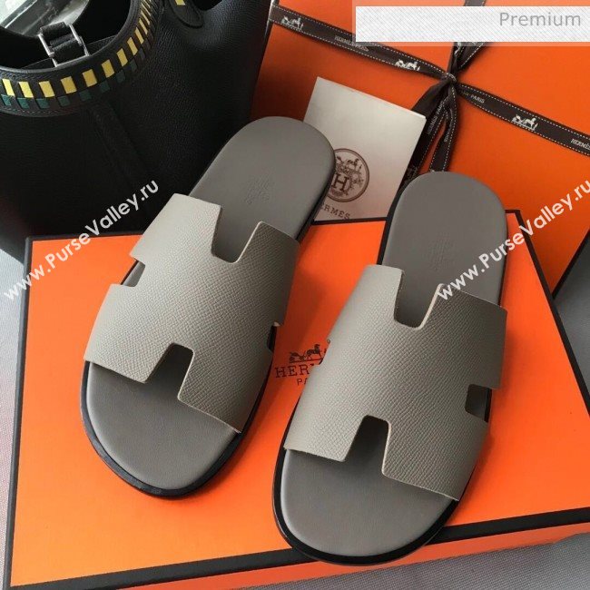 Hermes Izmir Sandal For Men in Epsom Calfskin Grey 01 2020 (Handmade) (MD-20062267)