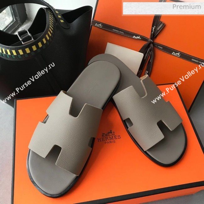 Hermes Izmir Sandal For Men in Epsom Calfskin Grey 01 2020 (Handmade) (MD-20062267)