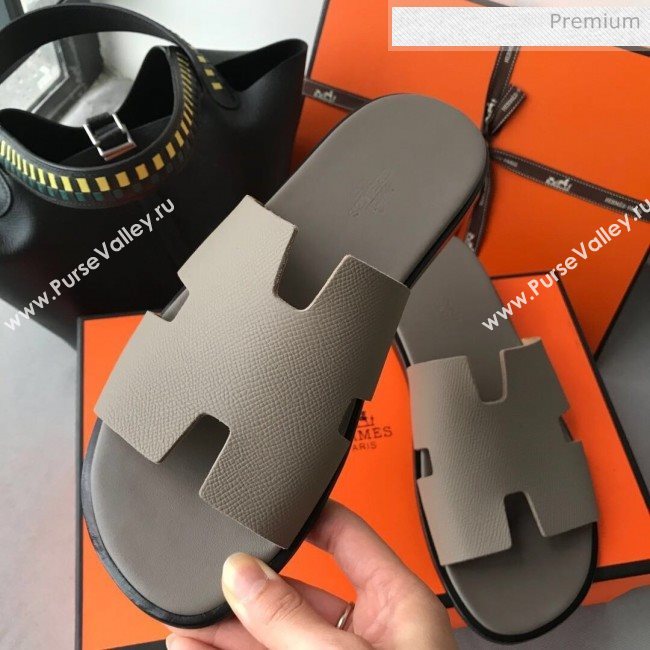 Hermes Izmir Sandal For Men in Epsom Calfskin Grey 01 2020 (Handmade) (MD-20062267)