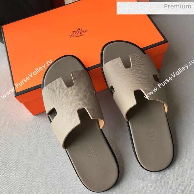 Hermes Izmir Sandal For Men in Epsom Calfskin Grey 01 2020 (Handmade) (MD-20062267)