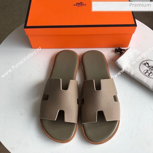 Hermes Izmir Sandal For Men in Togo Calfskin Grey 02 2020 (Handmade) (MD-20062269)