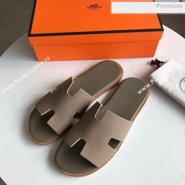 Hermes Izmir Sandal For Men in Togo Calfskin Grey 02 2020 (Handmade) (MD-20062269)