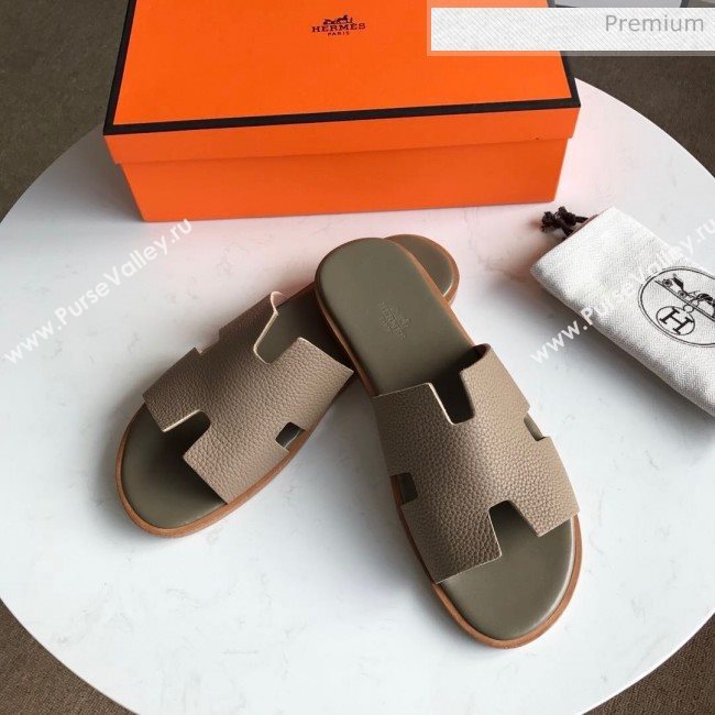 Hermes Izmir Sandal For Men in Togo Calfskin Grey 02 2020 (Handmade) (MD-20062269)