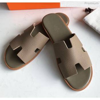 Hermes Izmir Sandal For Men in Togo Calfskin Grey 02 2020 (Handmade) (MD-20062269)