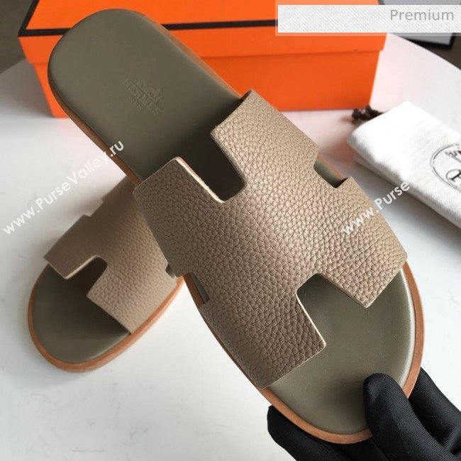 Hermes Izmir Sandal For Men in Togo Calfskin Grey 02 2020 (Handmade) (MD-20062269)
