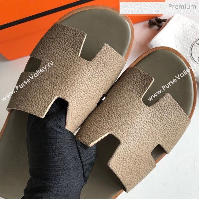 Hermes Izmir Sandal For Men in Togo Calfskin Grey 02 2020 (Handmade) (MD-20062269)