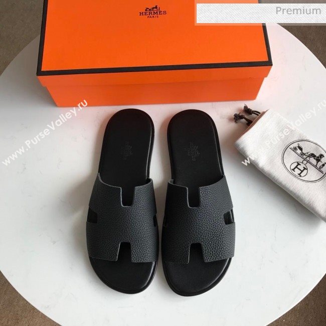 Hermes Izmir Sandal For Men in Togo Calfskin Black 2020 (Handmade) (MD-20062270)